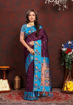 Purple Weaving Silk Saree Set