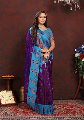 Purple Weaving Silk Saree Set