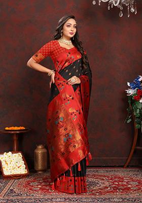 Black Weaving Silk Saree Set