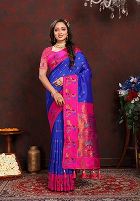 Navy Blue Weaving Silk Saree Set