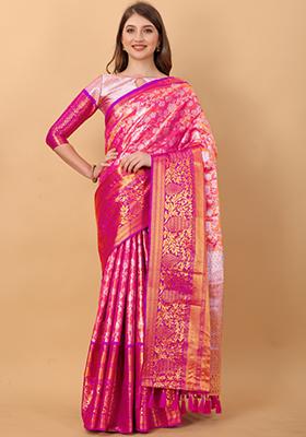 Pink Weaving Silk Saree Set