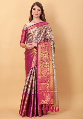 Wine Weaving Silk Saree Set