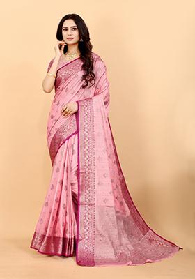 Pink Weaving Silk Saree Set