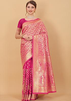 Pink Weaving Silk Saree Set