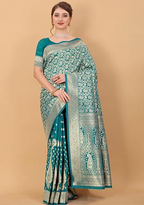 Rama Green Weaving Silk Saree Set
