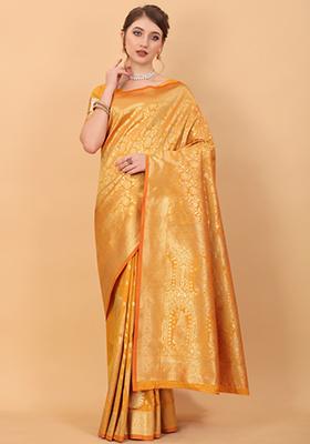 Yellow Weaving Silk Saree Set