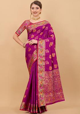 Pink Weaving Silk Saree Set
