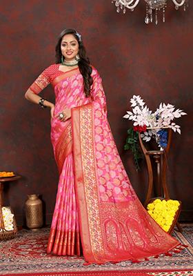 Gajri Pink Weaving Silk Saree Set