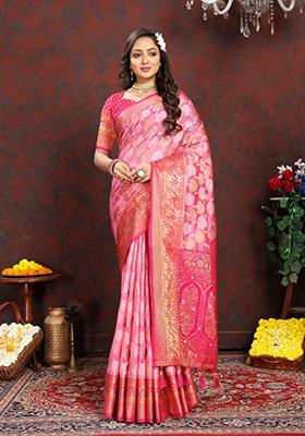 Pink Weaving Silk Saree Set