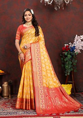 Yellow Weaving Silk Saree Set