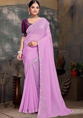 Pink Embroidered Silk Saree Set