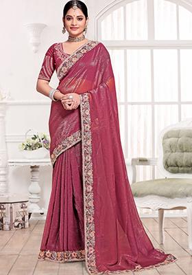 Light Jade Green Embroidered Silk Saree Set