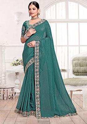 Pink Embroidered Silk Saree Set