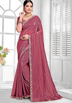Maroon Embroidered Silk Saree Set