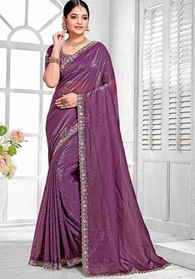 Wine Embroidered Silk Saree Set