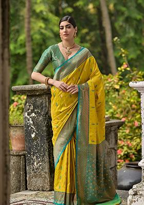 Lemon Yellow Weaving Silk Saree Set