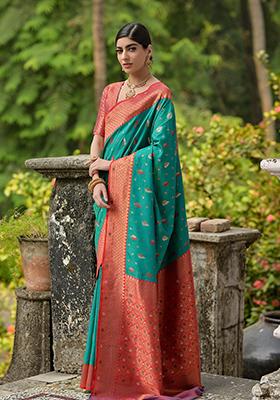 Rama Green Weaving Silk Saree Set