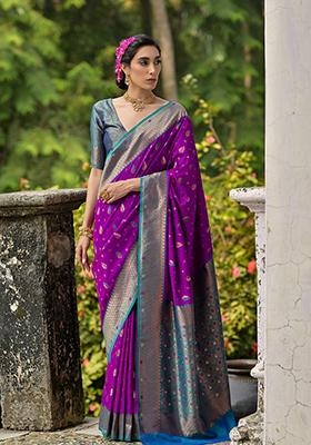 Wine Weaving Silk Saree Set