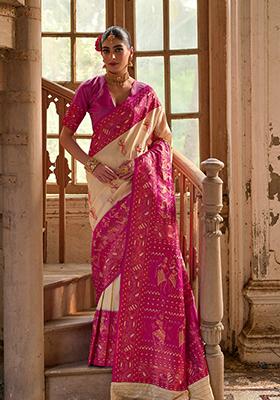 Cream Weaving Silk Saree Set