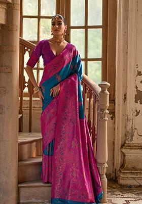 Firozi Blue Weaving Silk Saree Set