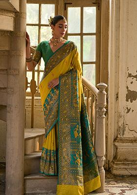 Lemon Yellow Weaving Silk Saree Set