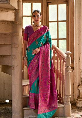 Rama Green Weaving Silk Saree Set