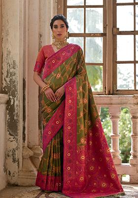 Mehendi Green Weaving Silk Saree Set