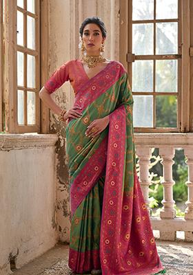 Pista Green Weaving Silk Saree Set