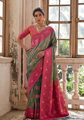 Rama Green Weaving Silk Saree Set