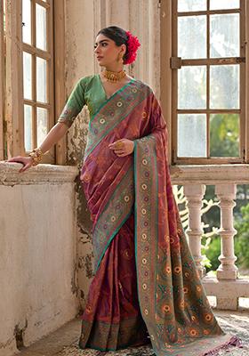 Wine Weaving Silk Saree Set