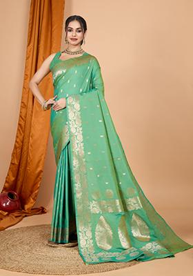 Pista Green Weaving Silk Saree Set