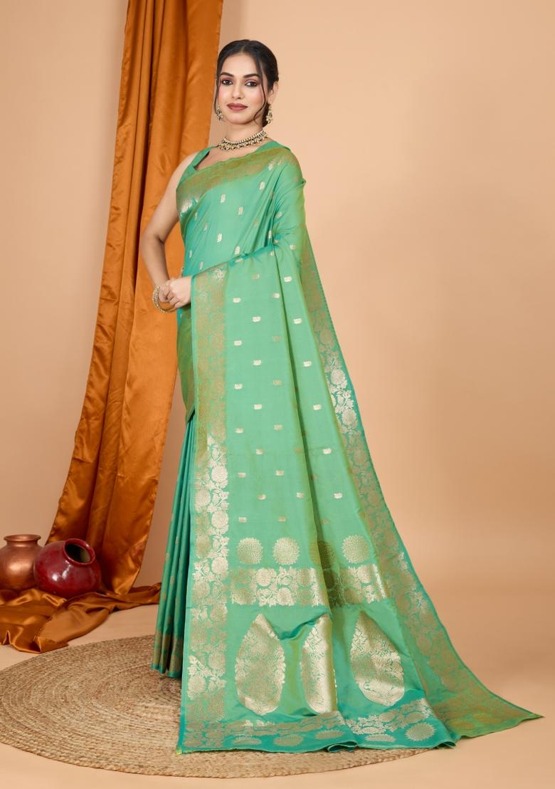 Pista Green Weaving Silk Saree Set
