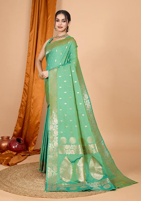 Pista Green Weaving Silk Saree Set
