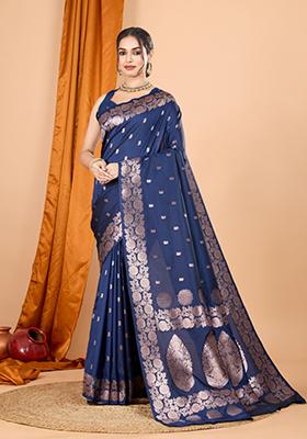 Navy Blue Weaving Silk Saree Set
