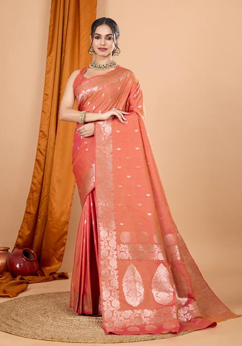 Light Peach Weaving Silk Saree Set
