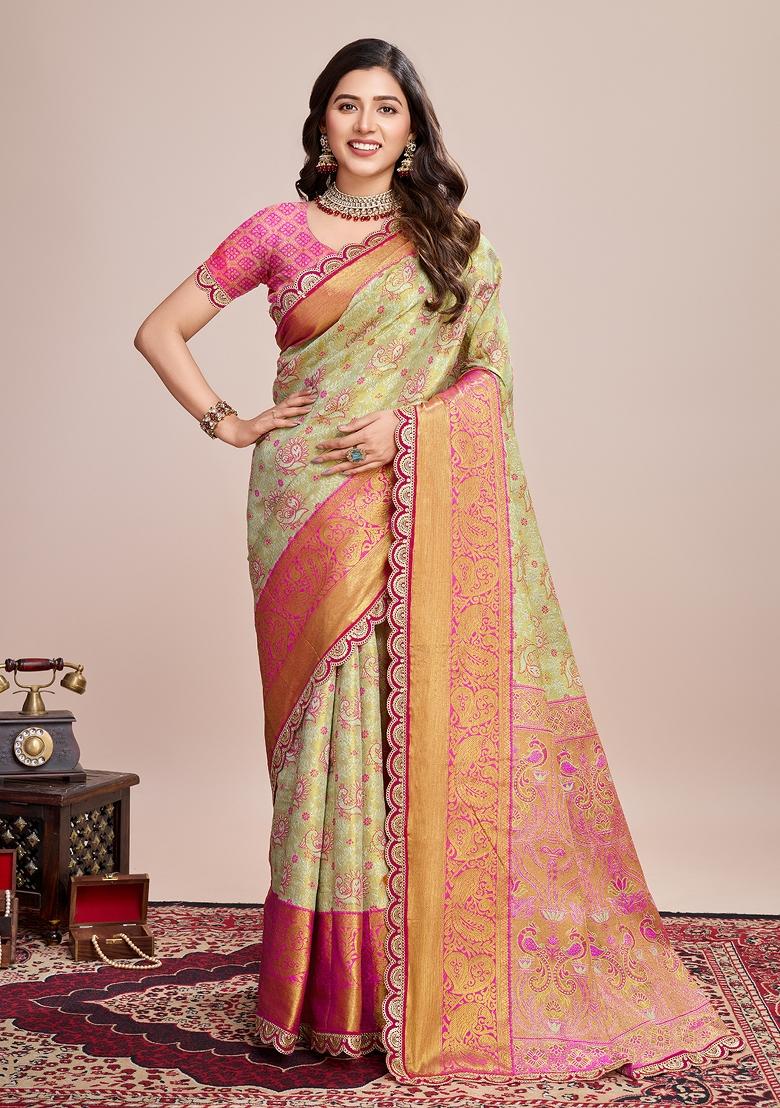 Pista Green Weaving Silk Saree Set