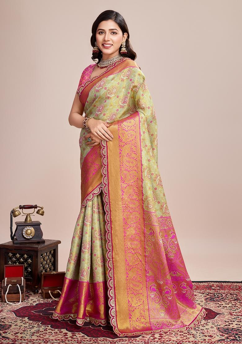 Pista Green Weaving Silk Saree Set