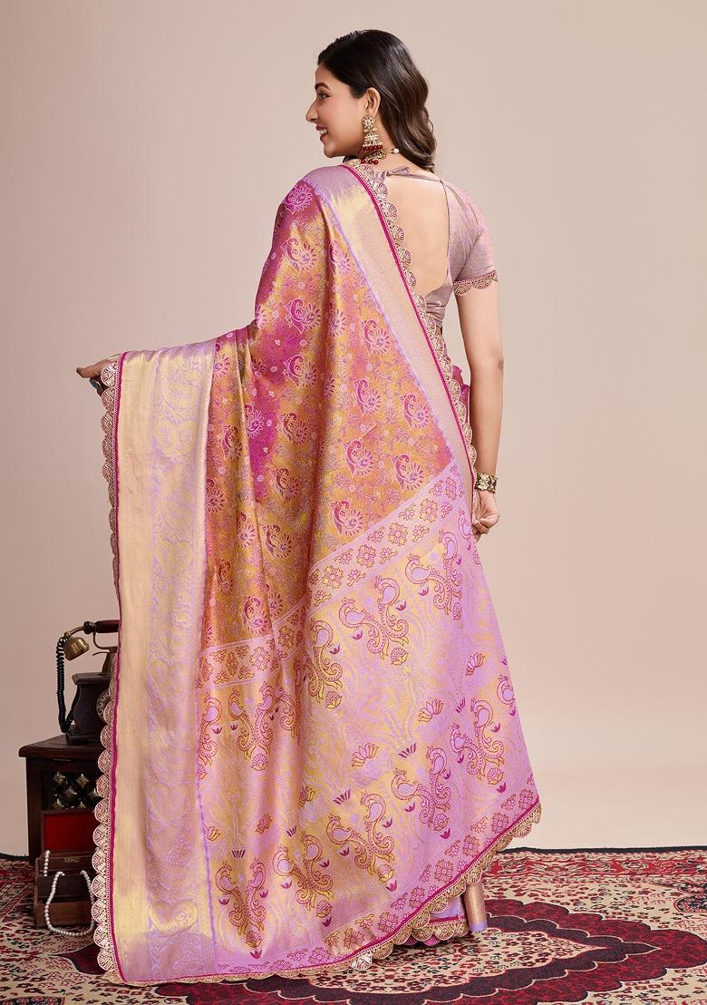 Pink Weaving Silk Saree Set