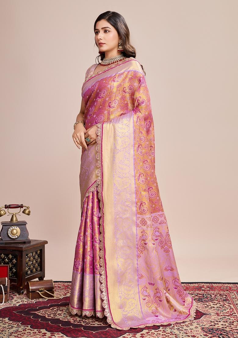 Pink Weaving Silk Saree Set
