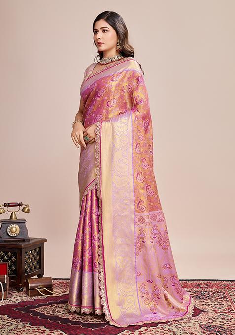 Pink Weaving Silk Saree Set