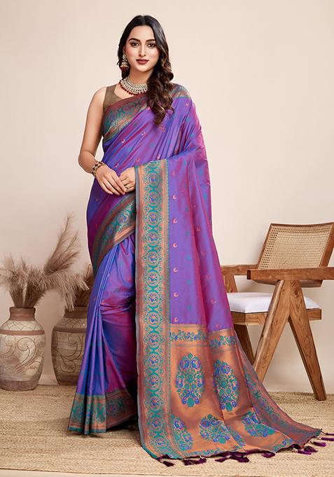 Purple Weaving Silk Saree Set