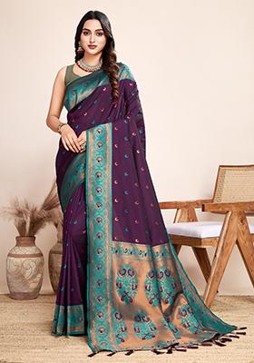 Dark Purple Weaving Silk Saree Set