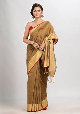 Muga Purple Woven Silk Blend Saree Set