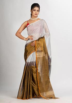 Grey Solid Cotton Saree Set