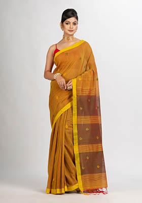 Mustard Yellow Woven Cotton Saree Set