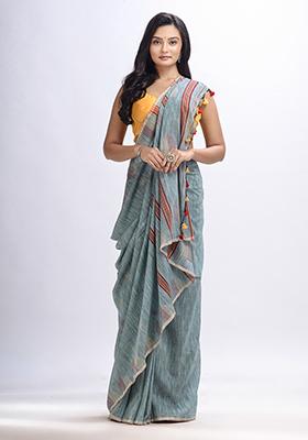 Purple Woven Cotton Saree Set