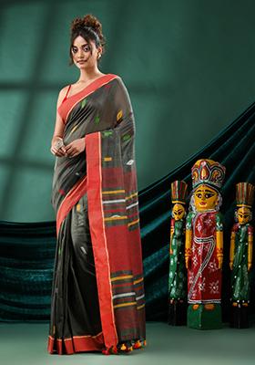 Grey Solid Cotton Saree Set