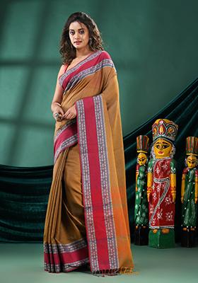 Mustard Yellow Solid Cotton Saree Set