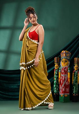 Mustard Yellow Solid Cotton Saree