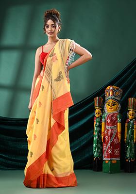 Yellow Solid Cotton Saree Set